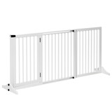 PawHut Adjustable Wooden Pet Gate, Freestanding Dog Fence for Doorway, Hall, 3 Panels w/ Safety Barrier, Lockable Door, White, 44.5