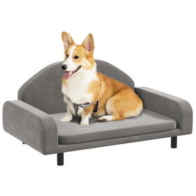 PawHut Raised Dog Sofa, Elevated Pet Sofa for Small and Medium Dogs, with Soft Cushion, Removable Cover, Anti-Slip Pads, Gray W2225P166426