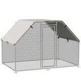 PawHut Large Chicken Coop Metal Chicken Run with Waterproof and Anti-UV Cover, Flat Shaped Walk-in Fence Cage Hen House, 1.26