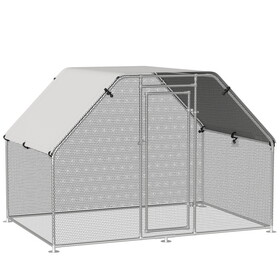 PawHut Large Chicken Coop Metal Chicken Run with Waterproof and Anti-UV Cover, Flat Shaped Walk-in Fence Cage Hen House, 1.26" Tube Diameter, 9' x 6' x 6.5' W2225P166431