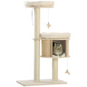 PawHut 3-Level Cat Tree with Sisal Scratching Posts, Fun Cat Badminton Toy for Playing, Soft Cushions, & Play Areas W2225P166436