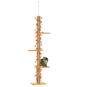 Pawhut Floor to Ceiling Cat Tree, 80" - 95" Adjustable Tall Cat Tower, 3-Level Cat Climbing Towe for Indoor Cats with Sisal Scratching Post, Platforms, Leaves, Orange W2225P166437