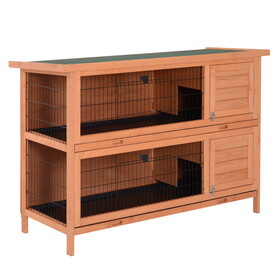 PawHut 54" 2-Story Large Rabbit Hutch Bunny Cage Wooden Pet House Small Animal Habitat with Lockable Doors, No Leak Tray and waterproof Roof for Outdoor/Indoor Orange W2225P166441