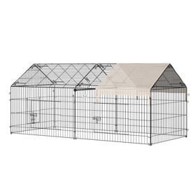 PawHut Catio Metal Chicken Coop, 86.5" x 40.5" Portable Small Animal Playpen for Rabbit, Outdoor Dog Kennel with Water-resistant Cover, Beige W2225P166444