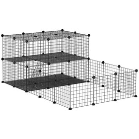 PawHut 47 Panels Pet Playpen, Small Animal Playpen with Doors, Portable Metal Wire Yard Bunny Pen for Guinea Pigs, Chinchillas, 14" x 14" W2225P166446