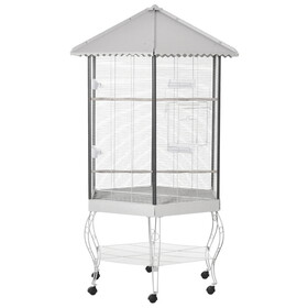 PawHut 77" Flight Bird Cage Hexagon Covered Canopy Portable Aviary with Storage W2225P166447
