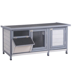 PawHut Wooden Rabbit Hutch Bunny Hutch Cage Guinea Pig with Waterproof Roof, No Leak Tray and Feeding Trough, Indoor/Outdoor, Gray W2225P166456