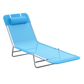 Outsunny Folding Chaise Lounge Pool Chairs, Outdoor Sun Tanning Chairs with Pillow, Reclining Back, Steel Frame & Breathable Mesh for Beach, Yard, Patio, Blue W2225P172486