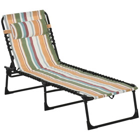 Outsunny Folding Chaise Lounge Pool Chair, Patio Sun Tanning Chair, Outdoor Lounge Chair w/ 4-Position Reclining Back, Pillow, Breathable Mesh & Bungee Seat, Beach, Yard, Rainbow Striped W2225P172488