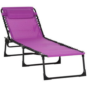 Outsunny Folding Chaise Lounge Pool Chair, Patio Sun Tanning Chair, Outdoor Lounge Chair w/ 4-Position Reclining Back, Pillow, Breathable Mesh & Bungee Seat for Beach, Yard, Purple W2225P172490