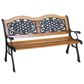 Outsunny 50" Outdoor Garden Bench, Patio Bench with Wood Seat, Porch Bench with Antique-Like Flourishes for Backyard, Deck, Lawn, Outside Pool, Teak W2225P172501