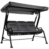 Outsunny 3-Seat Patio Swing Chair, Outdoor Swing Glider with Adjustable Canopy, Removable Thicken Cushion, and Weather Resistant Steel Frame, for Garden, Poolside, Backyard, Black W2225P172507