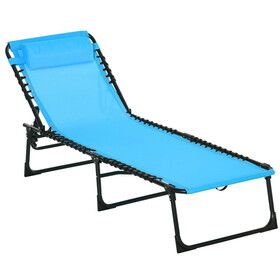 Outsunny Folding Chaise Lounge Pool Chair, Patio Sun Tanning Chair, Outdoor Lounge Chair w/ 4-Position Reclining Back, Pillow, Breathable Mesh & Bungee Seat for Beach, Yard, Patio, Blue W2225P172510
