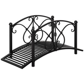 Outsunny 3.3FT Metal Arch Zen Garden Bridge with Safety Siderails, Decorative Footbridge, Delicate Floral Scrollwork for Stream, Fish Pond, Black W2225P172515