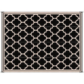 Outsunny Reversible Outdoor Rug Carpet, 9' x 18' Waterproof Plastic Straw Rug, Portable RV Camping Rugs with Carry Bag, Large Floor Mat for Backyard, Deck, Picnic, Beach, Black & Beige W2225P172518