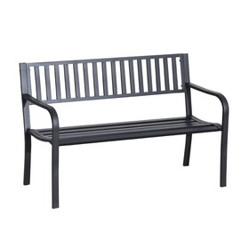 Outsunny 50" Outdoor Garden Bench, Patio Bench with Slatted Seat, Metal Porch Bench for Backyard, Poolside, Lawn, Black W2225P172521