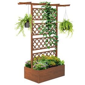 Outsunny Wood Planter with Trellis, Raised Garden Bed Privacy Screen Planter Box for Climbing Plants, Vines, Vegetables, Flowers W2225P172539