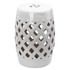 Outsunny 13" x 18" Ceramic Garden Stool with Woven Lattice Design & Glazed Strong Materials Decorative End Table, White W2225P172543
