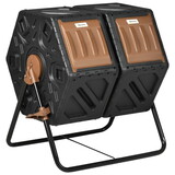 Outsunny Dual Chamber Compost Tumbler Bin, Outdoor Tumbling Composter with 24 Ventilation Openings and Steel Legs, 34.5 Gallon W2225P172553