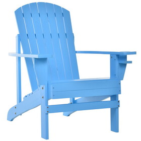 Outsunny Wooden Adirondack Chair, Outdoor Patio Lawn Chair with Cup Holder, Weather Resistant Lawn Furniture, Classic Lounge for Deck, Garden, Backyard, Fire Pit, Blue W2225P172561