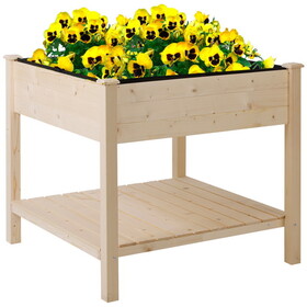 Outsunny 36" x 36" Raised Garden Bed with Storage Shelf, 2 Tiers Elevated Wooden Planter Box Stand for Vegetable Flower Herb, Patio, Balcony and Backyard W2225P172563