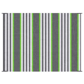 Outsunny Reversible Outdoor Rug Carpet, 9' x 12' Waterproof Plastic Straw Rug, Portable RV Camping Rugs with Carry Bag, Large Floor Mat Green & Gray Striped W2225P172569