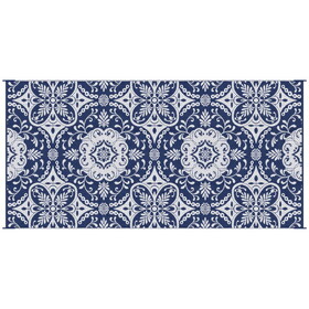 Outsunny Reversible Outdoor Rug Carpet, 9' x 18' Waterproof Plastic Straw Rug, Portable RV Camping Rugs with Carry Bag, Large Floor Mat Blue & White Floral W2225P172570