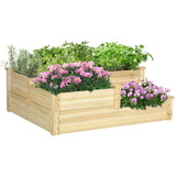 Outsunny 3 Tier Raised Garden Bed, Outdoor Planter Box, Wooden Garden Box with Open Bottom for Growing Vegetables, Herbs, Flowers, 42.5