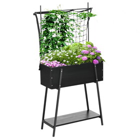 Outsunny Raised Garden Bed with Trellis & Storage Shelf, Elevated Planter Box with Metal Legs, Bed Liner and Drainage Holes, for Vegetable Vines, Climbing Plants, Flowers, Black W2225P172578