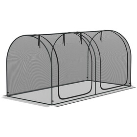 Outsunny 8' x 4' Crop Cage, Plant Protection Tent with Two Zippered Doors, Storage Bag and 4 Ground Stakes, for Garden, Yard, Lawn, Black W2225P172579