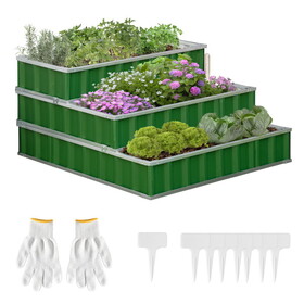 Outsunny 3 Tier Raised Garden Bed Color Steel Raised Garden Bed w/ Pair of Glove 47"x 47"x 25" for Backyard, Patio to Grow Vegetables, Herbs, and Flowers, Green W2225P172582