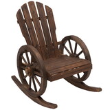 Outsunny Wooden Rocking Chair, Adirondack Rocker Chair w/ Slatted Design and Oversized Back, Outdoor Rocking Chair with Wagon Wheel Armrest for Porch, Poolside, and Garden, Carbonized W2225P172583