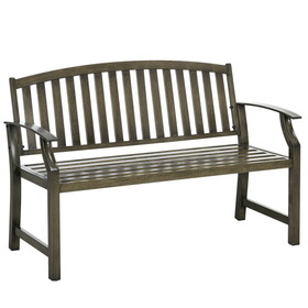 Outsunny 46" Outdoor Garden Bench, Metal Bench, Wood Look Slatted Frame Furniture for Patio, Park, Porch, Lawn, Yard, Deck, Black W2225P172585