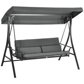 Outsunny 3 Person Patio Swing Chair Bed, Converting Flatbed, Outdoor Porch Swing Glider with Adjustable Canopy, Removable Cushions, Pillows, for Garden, Poolside, Backyard, Gray W2225P172588