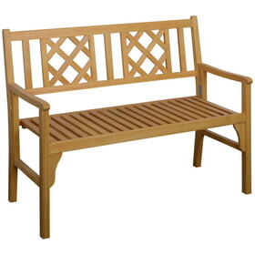 Outsunny 4FT Wooden Outdoor Garden Bench for 2, Portable Folding Loveseat 2-Seater Chair with Backrest, Armrests and Slat Seat, Natural W2225P172593