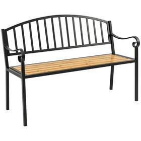 Outsunny 50" Garden Bench, Patio Loveseat with Antique Backrest, Wood Seat and Steel Frame for Backyard or Porch W2225P172594