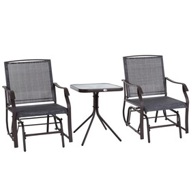 Outsunny 3 Piece Outdoor Glider Chair with Coffee Table Bistro Set, 2 Patio Rocking Swing Chairs with Breathable Sling Fabric, Glass Tabletop, for Backyard, Garden and Porch, Gray W2225P172596
