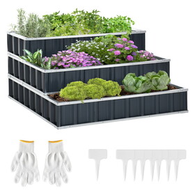 Outsunny 3 Tier Raised Garden Bed Color Steel Raised Garden Bed w/ Pair of Glove 47"x 47"x 25" for Backyard, Patio to Grow Vegetables, Herbs, and Flowers, Grey W2225P172597