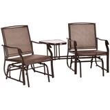 Outsunny Outdoor Glider Chairs with Coffee Table, Patio 2-Seat Rocking Chair Swing Loveseat with Breathable Sling for Backyard, Garden, and Porch, Coffee Brown W2225P172599