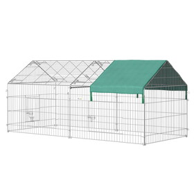 PawHut 87" Small Animal Playpen, Pet Playpen Yard Fence for Rabbits, Chicken, Chinchillas with Roof for Indoor & Outdoor, Green