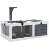PawHut Tortoise Habitat, Wooden Tortoise House, Indoor Outdoor Tortoise Enclosure with Lamp Holder, Pull-out Waterproof Trays, Openable Lids, Gray