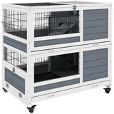 PawHut Indoor Rabbit Hutch with Wheels, 2-Tier Rabbit Cage, 35.5