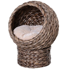 PawHut Handwoven Elevated Cat Bed with Soft Cushion & Cat Egg Chair Shape, Cat Basket Bed Kitty House with Stand, Raised Wicker Cat Bed for Indoor Cats, 23.5" H, Gray