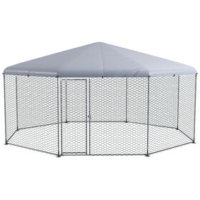 PawHut Large Metal Chicken Coop Chicken Run for Chicken, Ducks and Rabbits with Waterproof and Anti-UV Cover, Walk-in Poultry Cage Hen House for Outdoor and Yard Farm Use, 17' x 15.7' x 9'