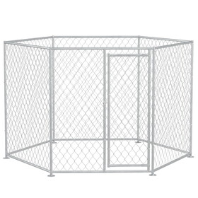 PawHut 9.2' x 8' x 5.6' Dog Kennel, Outdoor Dog Run with Lockable Door for Medium and Large-Sized Dogs, Silver