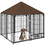 PawHut Outside Dog Kennel, 4.6' x 4.6' x 5' Puppy Play Pen with Canopy, Garden Playpen Fence Crate Enclosure Cage Rotating Bowl, Black