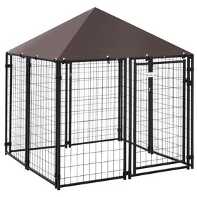 PawHut 5' x 5' x 5' Dog Kennel Outdoor, Walk-in Pet Playpen, Welded Wire Steel Dog Fence with Water-and UV-Resistant Canopy, Jet Black