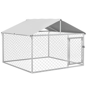 PawHut Large Dog Kennel Outside, Heavy Duty Dog Cage with Waterproof Cover, Outdoor Fence Dog Run with Galvanized Chain Link, Secure Lock, 6.6' x 6.6' x 4.9'