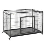 PawHut Folding Design Heavy Duty Metal Dog Cage Crate & Kennel with Removable Tray and Cover, & 4 Locking Wheels, Indoor/Outdoor 49