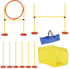 PawHut 4-Piece Dog Agility Training Equipment Doggie Obstacle Course with Tunnel, Hurdle Bar, Hoop, Weave Poles, and Easy Carry Case